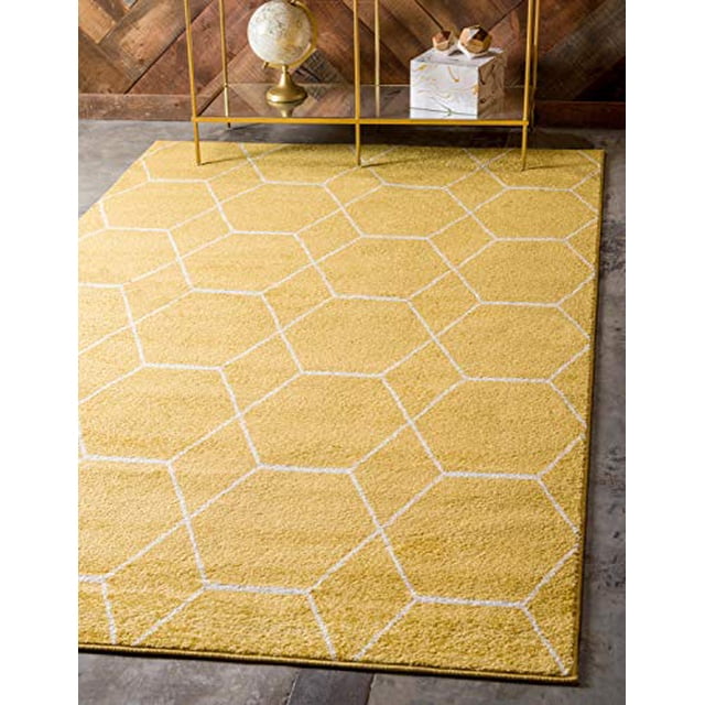 Unique Loom Trellis Frieze Collection Lattice Moroccan Geometric Modern Area Rug, 10 x 14 Feet, Yellow/Ivory