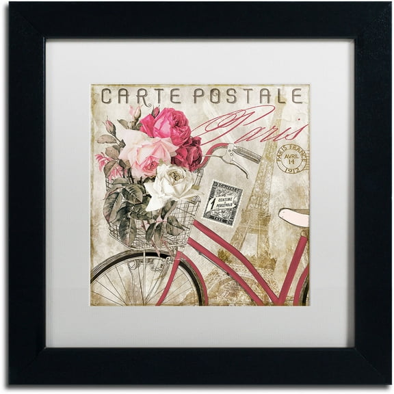 Trademark Fine Art "Postale Paris I" Canvas Art by Color Bakery White Matte, Black Frame