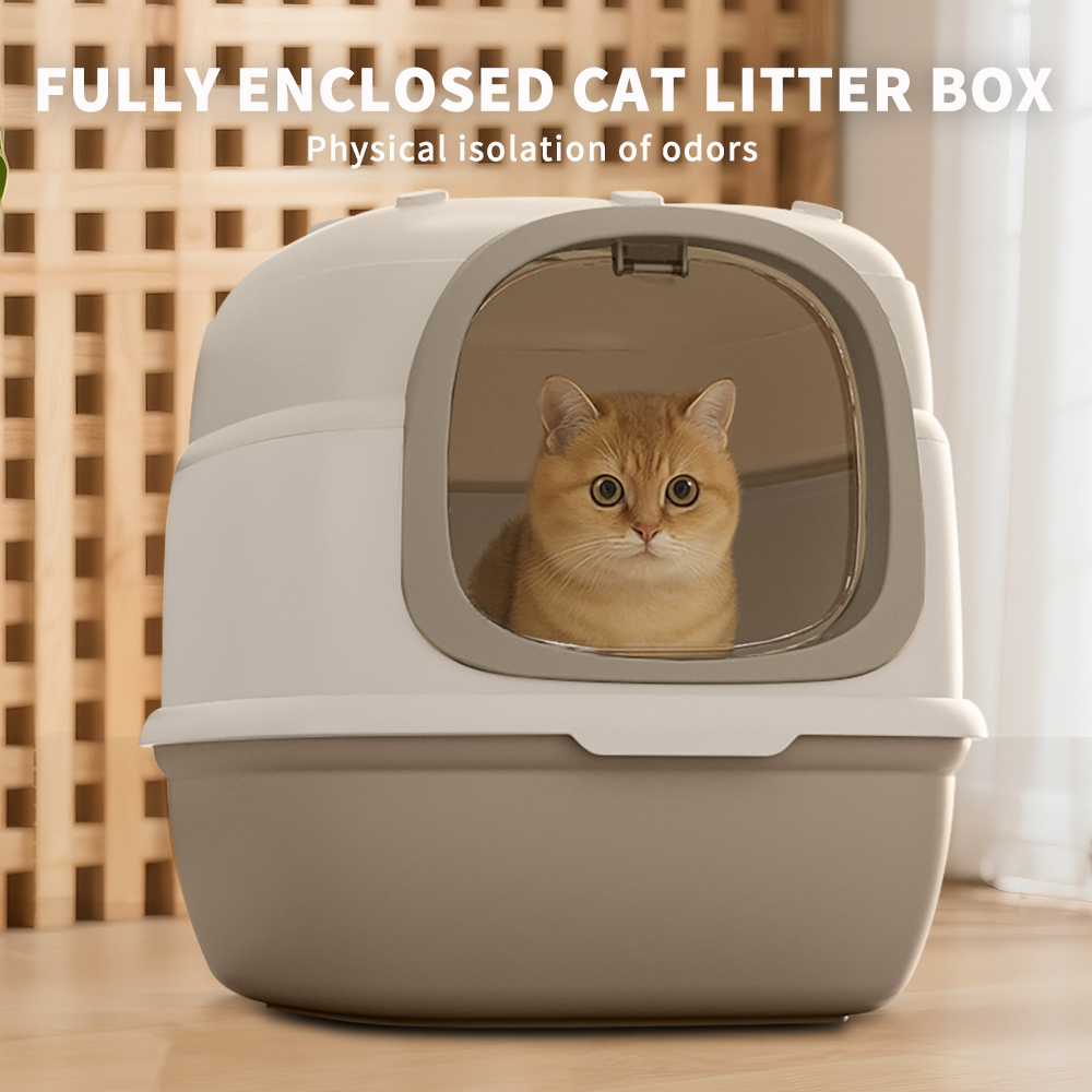 Fully Enclosed Cat Litter Box with Flip-Top Lid, Large Anti-Scatter Design, Odor Control, Spacious Toilet for Cats