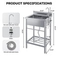 thumbnail image 2 of Utility Sink, Freestanding Single Bowl Laundry Sink with Hot and Cold Water, Stainless Steel Sink with Storage Shelf for Kitchen and Bathroom, 2 of 7