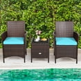 thumbnail image 4 of Gymax 3PCS Outdoor Rattan Conversation Set Patio Furniture Set w/ Blue Cushions, 4 of 10