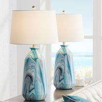 360 Lighting Carlton Modern Coastal Table Lamps 28" Tall Set of 2 Swirling Blue Faux Marble White Tapered Drum Shade for Bedroom Living Room Bedside