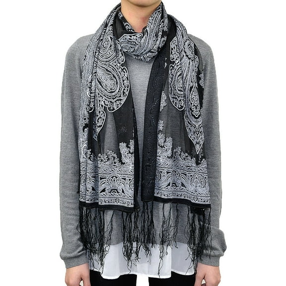 Western Paisley Floral Long Scarf with Glitter