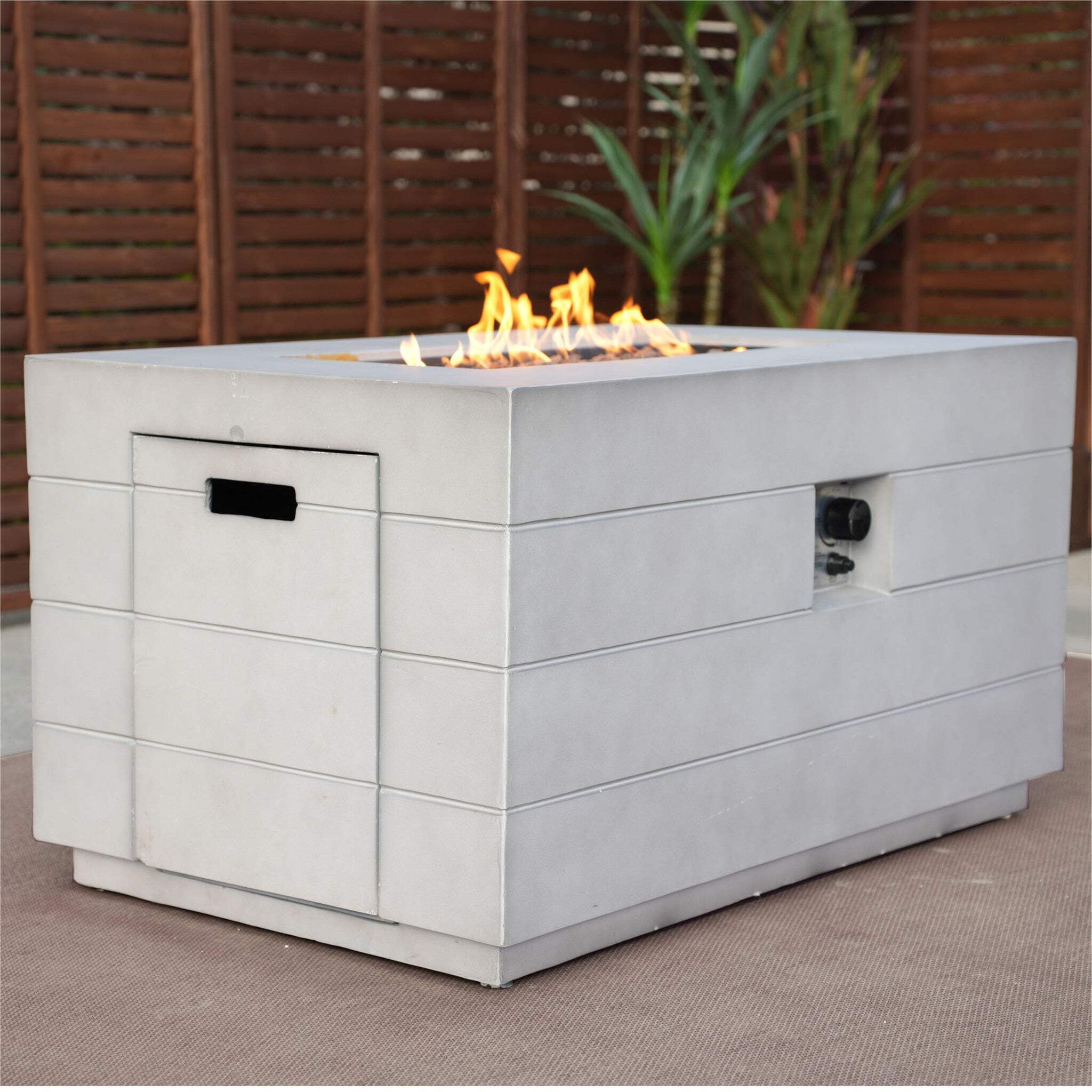 HomeRoots 535175 24 x 28 x 43 in. Grey Aluminum Natural Gas Rectangular Fire Pit Table with Cover