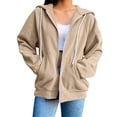 thumbnail image 4 of Sevevn Women’s Corduroy Zip Up Hoodie Casual Oversized Ribbed Jacket Long Sleeve Drawstring Hooded Sweatshirt with Pockets Lightweight Fall Outerwear Coat Khaki L, 4 of 7