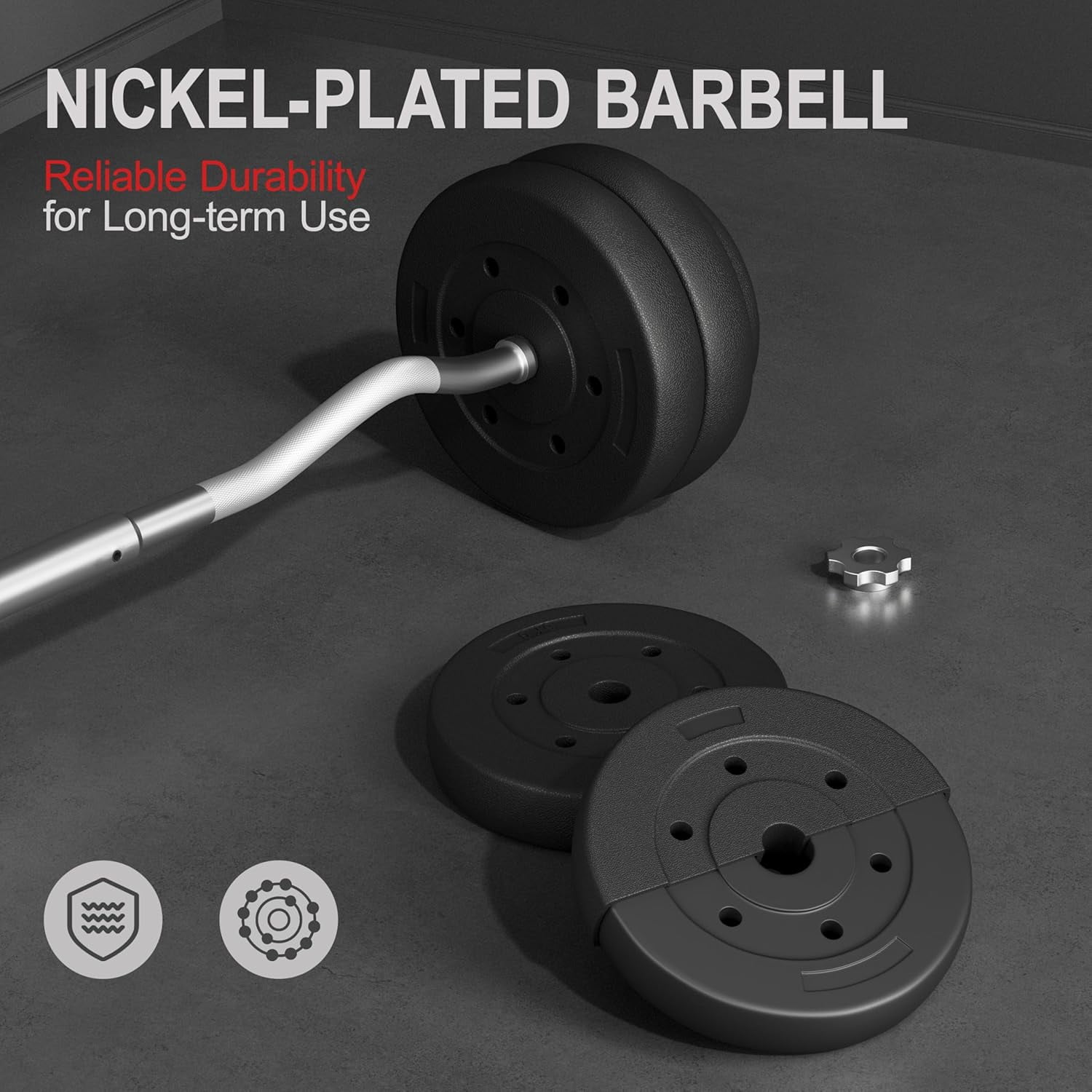 Librala Barbell Set Olympic Curl Bar Weights & 2 Olympic Barbell Clamps Strength Training Bars