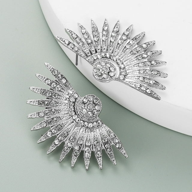 Pendientes llamativos de estilo antiguo Vintage estilo Art Deco en tono dorado con alas de abanico y diamantes de imitación para boda, fiesta de graduación y novia JM