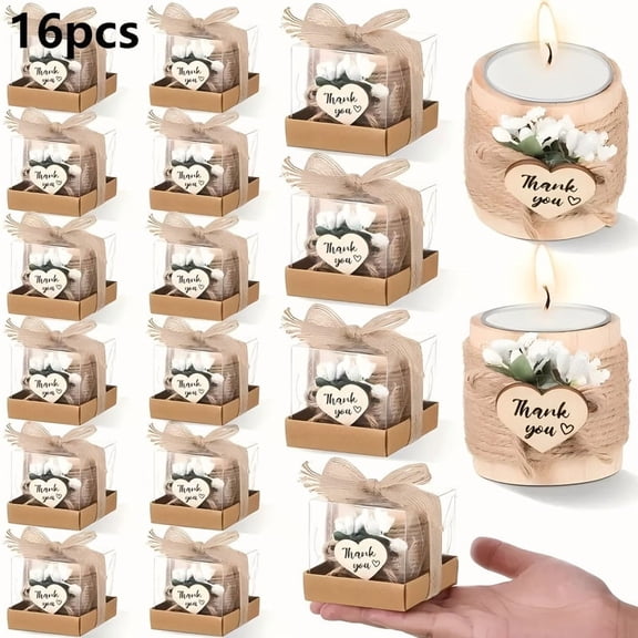 16Pack Candle Party Favors Adults, Thank You Souvenir Gift for Wedding Guests, Baby Shower Handmade Elegant Candle Holder Favors for Guests