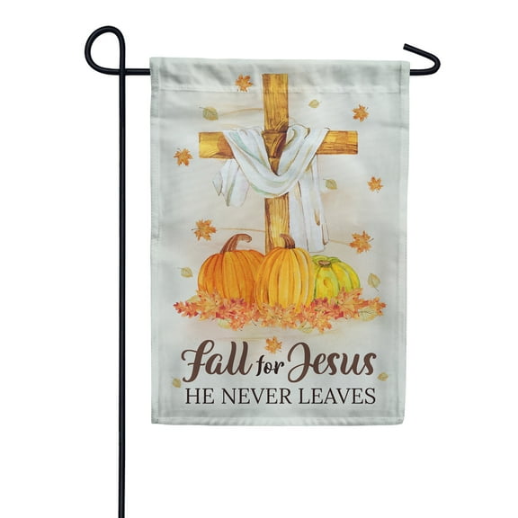America Forever Fall For Jesus He Never Leaves Garden Flag 12.5 x 18 inch Fall Autumn Harvest Pumpkins Maple Leaf Thanksgiving Cross Religious Bible Yard Outdoor Double Sided Decoration