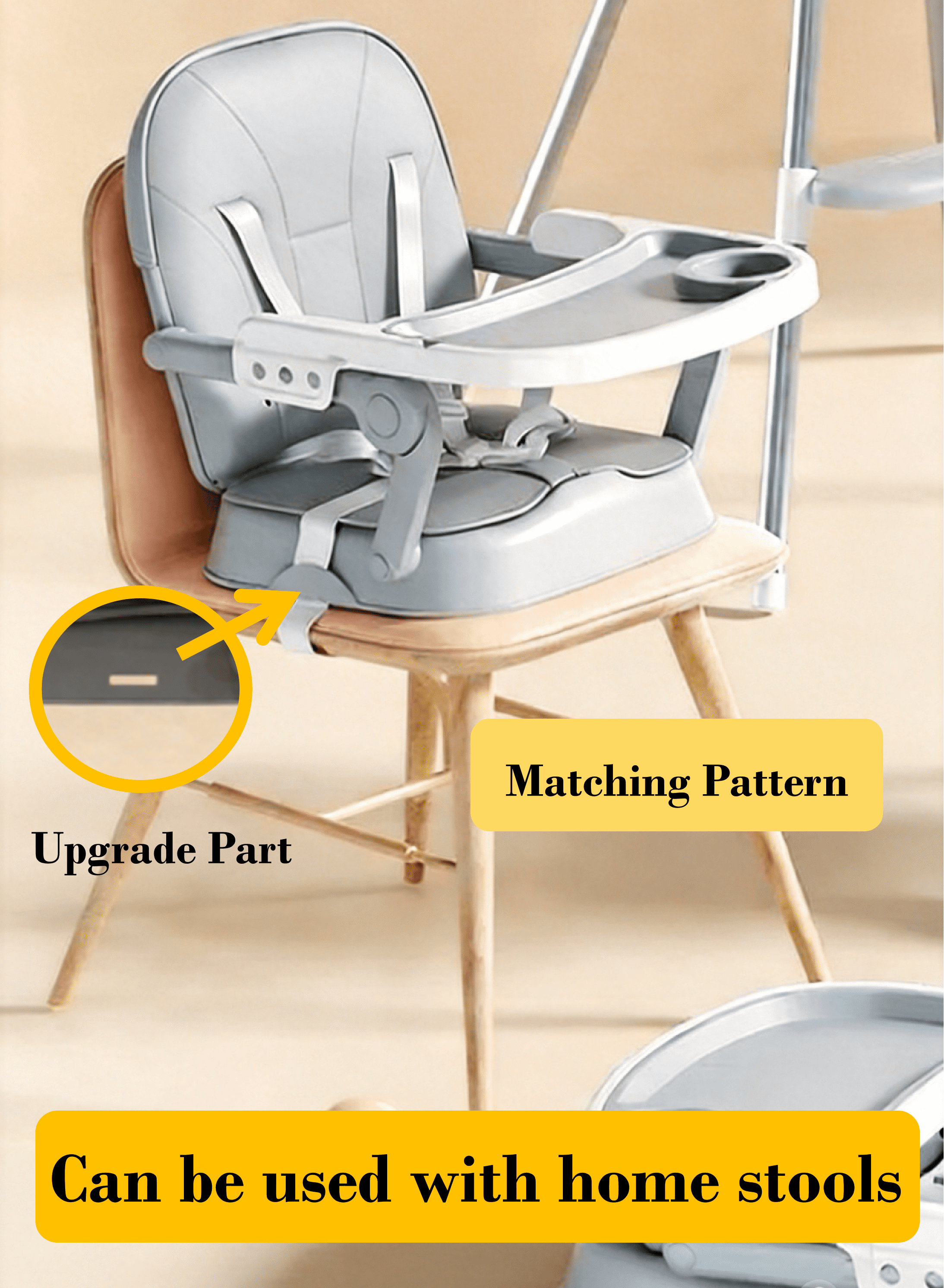 4 in 1 Portable Baby High Chair, Lightweight Toddler Booster Seat,Infant Feeding Chair, Easy Fold & Carry, Stable Design for Growing Baby,Grey