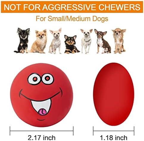 Squeaky Dog Toys Chewing Durable Teething Latex Rubber Soft Interactive Fetch Play Dog Balls with Funny Smile Face for Puppy Small Medium Pet Dog (6PCS)