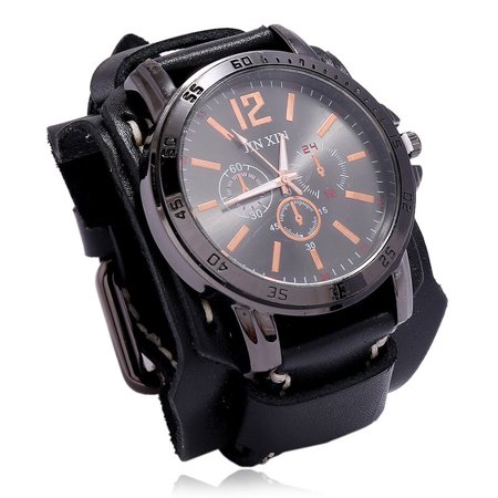 Classic Vintage Mens Leather Watch with Spiral Crown, Genuine Leather Strap, and Round Antique Style Dial - Perfect Decorative Timepiece