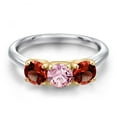 thumbnail image 3 of Gem Stone King 10K Two Tone Gold Pink Lab Grown Diamond and Red Garnet Engagement Ring for Women | 1.60 Cttw | Round 5MM | Gemstone April Birthstone | Size 6, 3 of 6