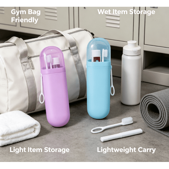 Portable Silicone Toothbrush Travel Case, Leakproof Washable Toothpaste Holder with Carry Hook, Lightweight Toothbrush Storage Container for Business Trip, Camping, Gym, School Daily Use