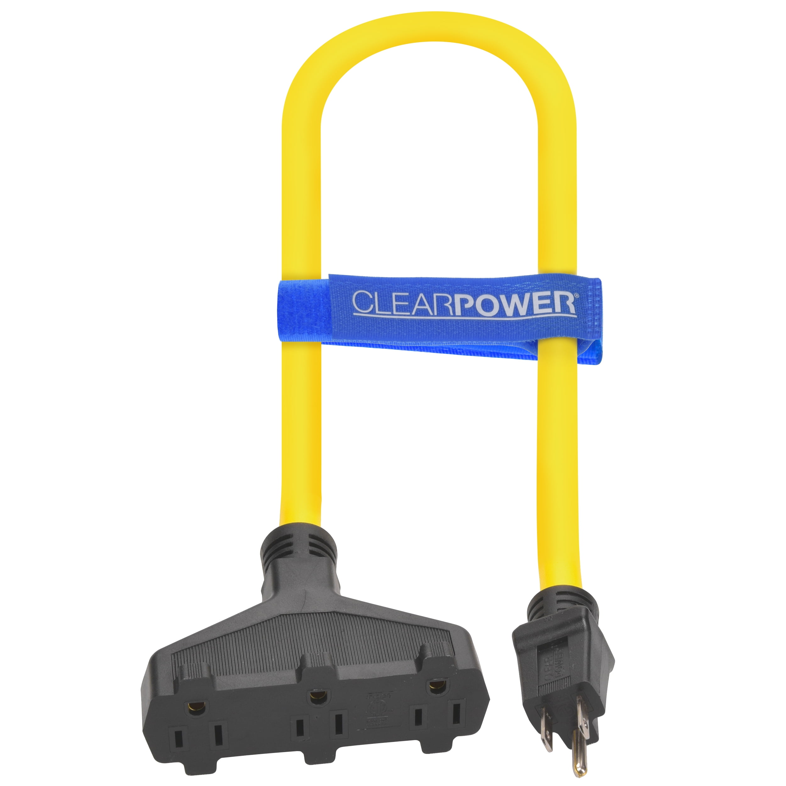 Clear Power 12/3 STW 2 ft 3-Outlet Extension Cord Adapter, Jobsite Contractor Power Adapter, Yellow, CP10061
