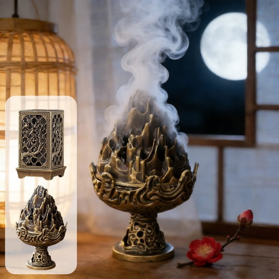Bronze Hollow-out Incense Burner Set with Lid and Stable Base, Aromatherapy Holder for Meditation, Yoga, Spiritual Practice, Home Decor, 1 Pc, by Ihhxbz