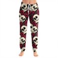 thumbnail image 2 of WULMLEO Women Soft Halloween Gothic Loungewear Jogger Pants, Skull Rose Floral Print, Adjustable Drawstring Elastic Waist Cuffed Ankle Casual Sleep Pajama Trousers Multicolor 3XL, 2 of 5