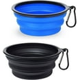 thumbnail image 2 of 2-Pack Silicone Collapsible Dog Bowls, BPA Free Dishwasher Safe, Portable Foldable Expandable Travel Bowl, Food Water Feeding Cup Dish for Dogs Cats with 2 Carabiners (Blue, Black), 2 of 4