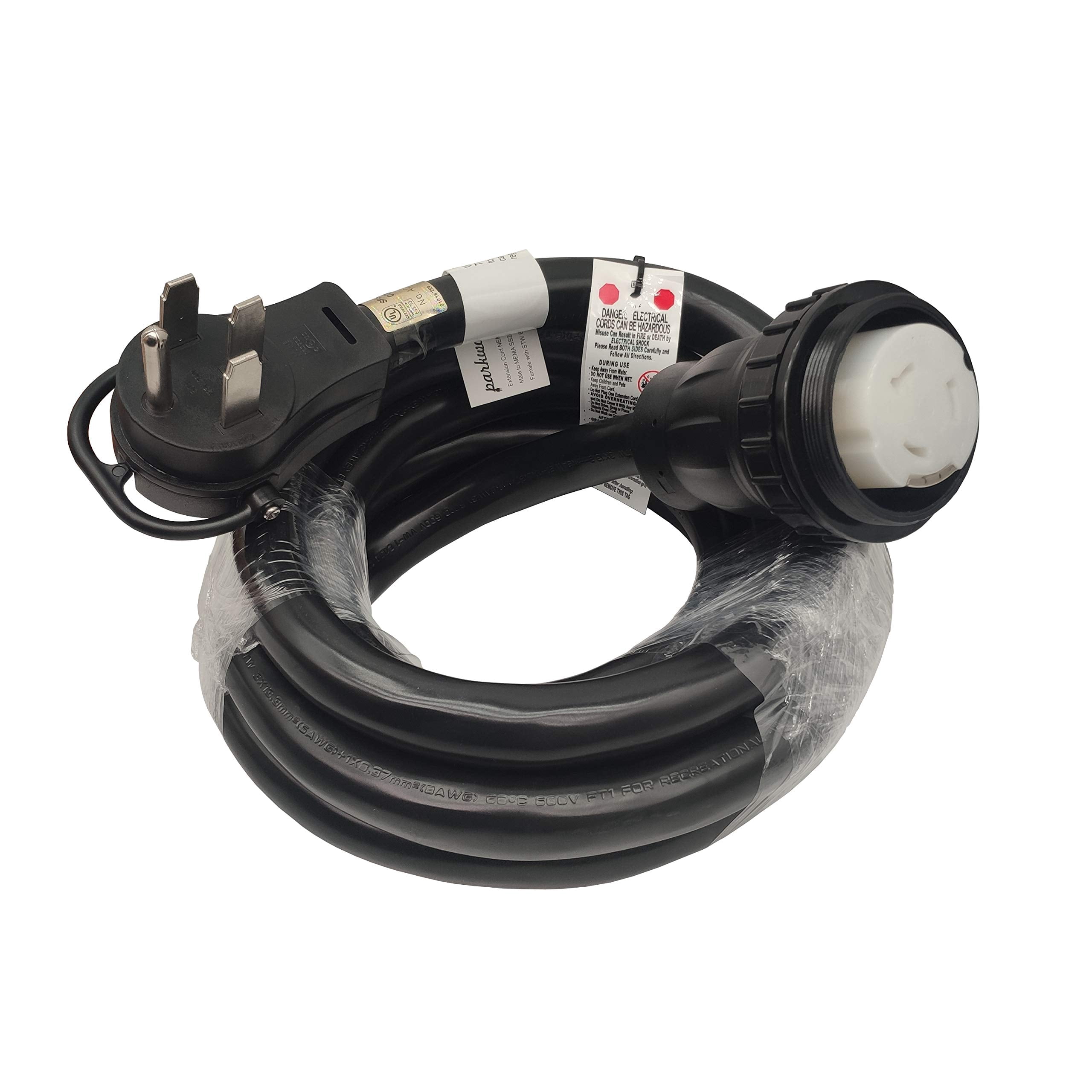 Parkworld 886153 RV 50A Shore Power Extension Cord Adapter, 50amp Camper Plug 14-50P to SS2-50R Marine Twist Lock Receptacle (15FT)