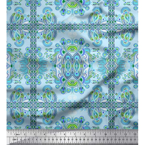 Soimoi Japan Crepe Satin Fabric Check,Floral & Paisley Patchwork Decor Fabric Printed Yard 42 Inch Wide