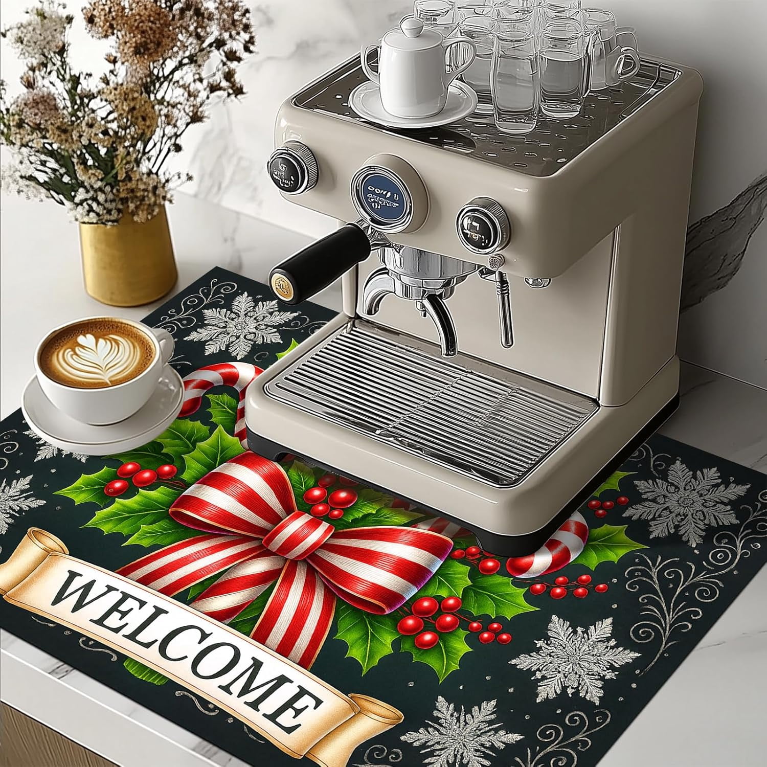 Stove Top Covers for Electric Stove 28x20 Inch Christmas Candy Cane Welcome Cooktop Protector Heat Resistant Counter Cover Dish Drying Mat for Kitchen RV Camper