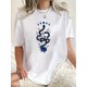 thumbnail image 1 of Camiseta de Verano para Mujer 1pc Women's Fashion Casual Crew Neck T-Shirt with Geometric Snake and Moon Pattern, Polyester 95% Spandex 5% Knit Fabric, Medium Stretch, All-Season Comfort Top, Leisur, 1 of 6