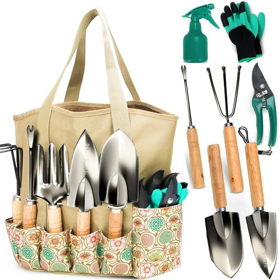 Gardening Tools Garden Tool Set, Stainless Steel Heavy Duty with Non-Slip Grip, Storage Tote Bag, Outdoor Hand Tools, Ideal Garden Tool Kit Gifts for Women and Men
