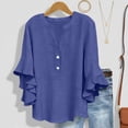 thumbnail image 5 of Womens Cotton Linen Summer Tops, Ruffle Short Sleeve Shirts for Women Casual Lightweight V Neck Button Up Dressy Blouses, 5 of 6