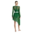thumbnail image 2 of Haitryli Women Lyrical Dance Dress Long Sleeve Sparkly Sequins Irregular Hem Leotard Skirt Modern Green XXL, 2 of 7