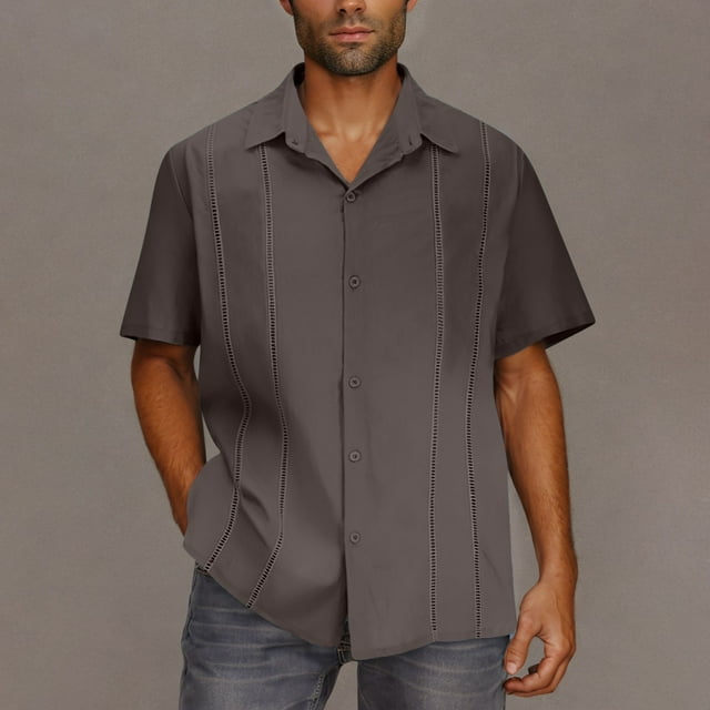 EOYWHK Cotton Linen Shirts for Men Summer Lightweight Hawaiian Shirt Textured Knit Solid Color Button Down Office Work Blouse