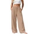 thumbnail image 1 of Women's Plus Size Linen Pants, Drawstring Waist, Loose Casual Joggers, Breathable Summer Wide Leg, 1 of 9