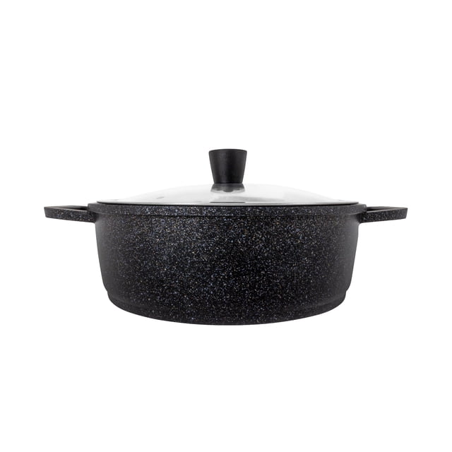 Olla 26cm Con Recubrimiento De Mármol Y Tapa De Cristal 4.2L