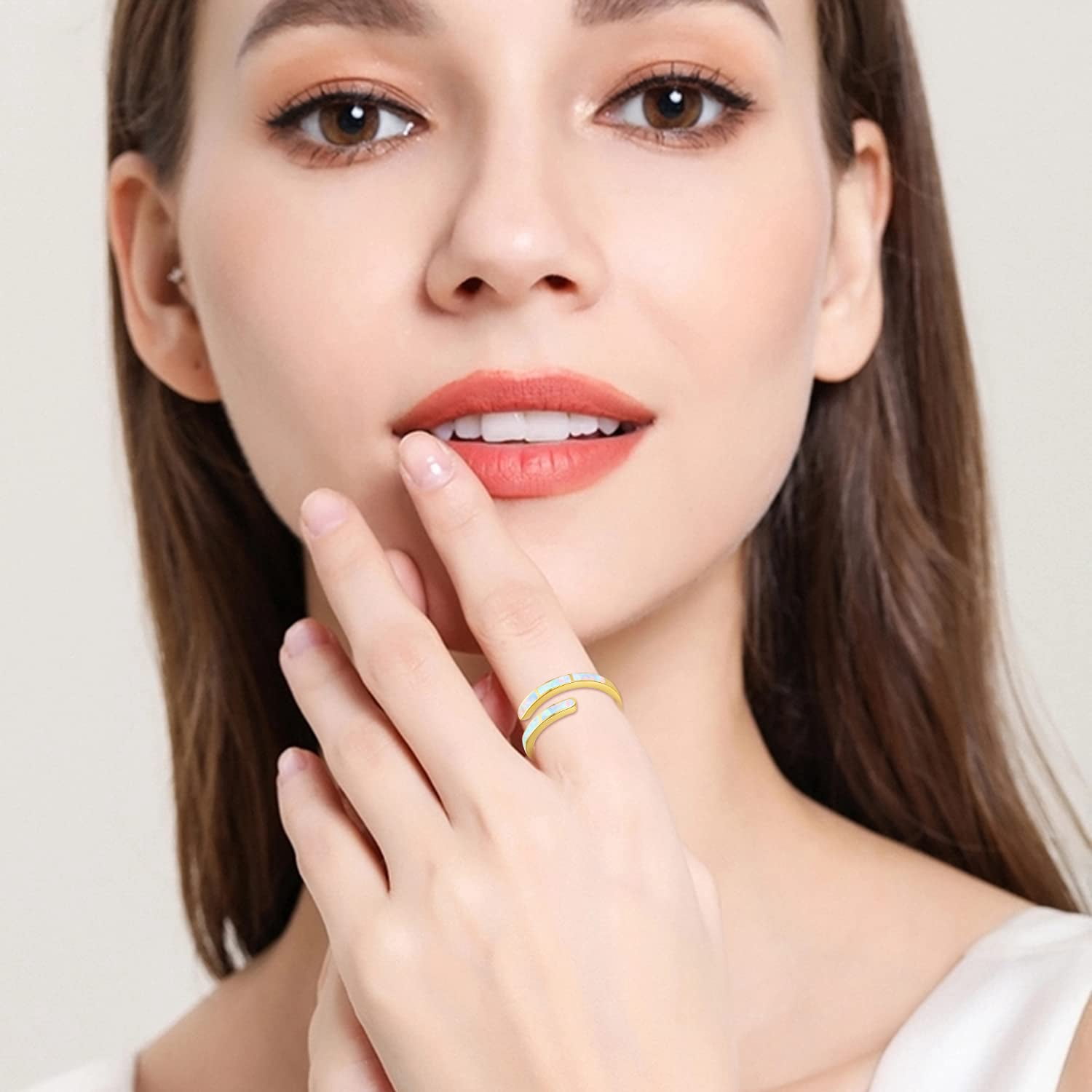 Coachuhhar Opal Rings for Women 925 Sterling Silver Faith Hope Love Rings Gold Adjustable Open Rings Opal Jewelry for Mother's Day