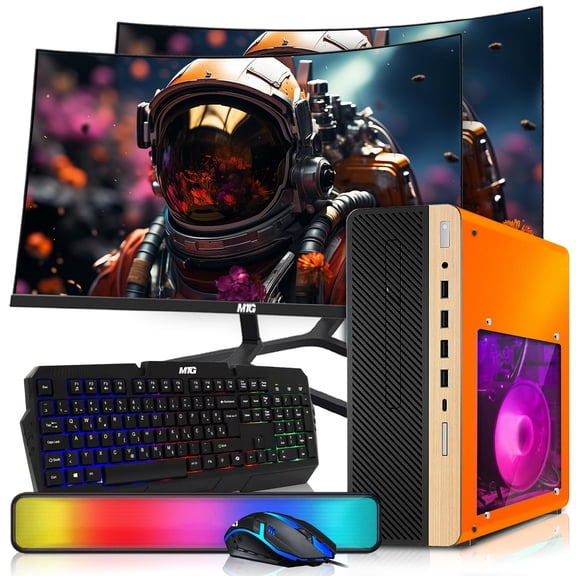 Restored HP Half Light Desktop Computer PC Phoenix Intel i5, 16GB RAM, 512GB SSD, Dual 24 Inch Curved Monitor, RGB KBM with AI Copilot, WiFi, RGB Sounbar, Windows 11