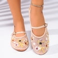thumbnail image 5 of SuTry Women's Round Toe Mary Jane Flats Floral Embroidery Breathable Mesh Adjustable Buckle Strap Comfortable Cushioned School Office Daily Casual Walking Shoes(39), 5 of 8