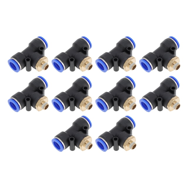 Conectores de aire de empuje únicos Bargains 1/2" T tipo unión rápida de línea de aire plástico metal 9.7mm / 1/8" BSPT 10 piezas tono azul negro dorado