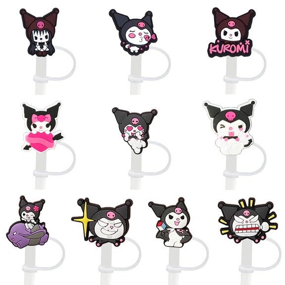 10Pcs Kuromi Straw Cover Cap for Stanley Cup 40oz/30oz Tumbler, 10mm Reusable Cute Drinking Straw Topper Accessories, Portable Protector Plugs Decorations Gifts for Kids Party Favors