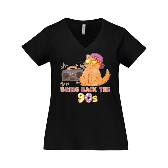 Inktastic Bring Back The 90s Cool Orange Cat Women's Plus Size V-Neck T-Shirt
