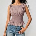 thumbnail image 2 of Bibifish Womens Tank Tops Gingham Print Tie Shoulder Sleeveless Camisole Smocked Waist Peplum Summer Casual Tops, 2 of 5