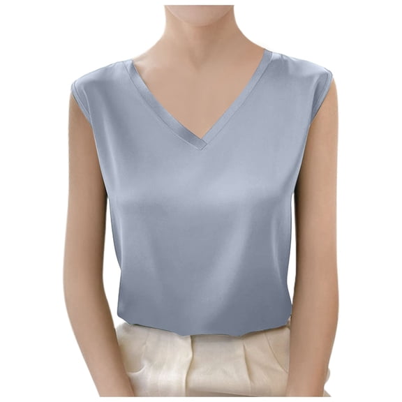 EHRWE Women's Tank Tops Ladies V Neck Wide Strap Ice Silk Camisole Loose Fit Basic Top Summer Sleeveless Shirt Loose Fit