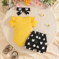thumbnail image 5 of kaprioy Toddler Baby Girls Summer Outfits 0 3 6 9 12 18 Months Letter Print mommy's little girl Ruffle Romper + Heart Bowknot Short + Headband Set Girl Clothes, 5 of 8