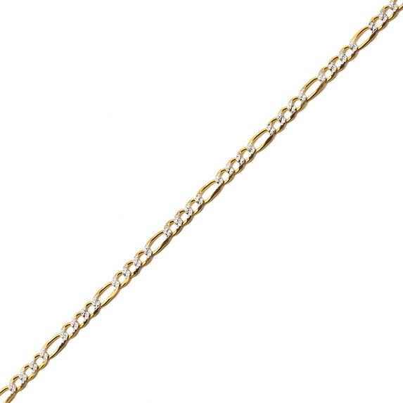 LOVEBLING 10K Yellow Gold Solid Two-Tone Diamond Cut w/White Pave Figaro Chain Bracelet (5.5mm, 8.5)