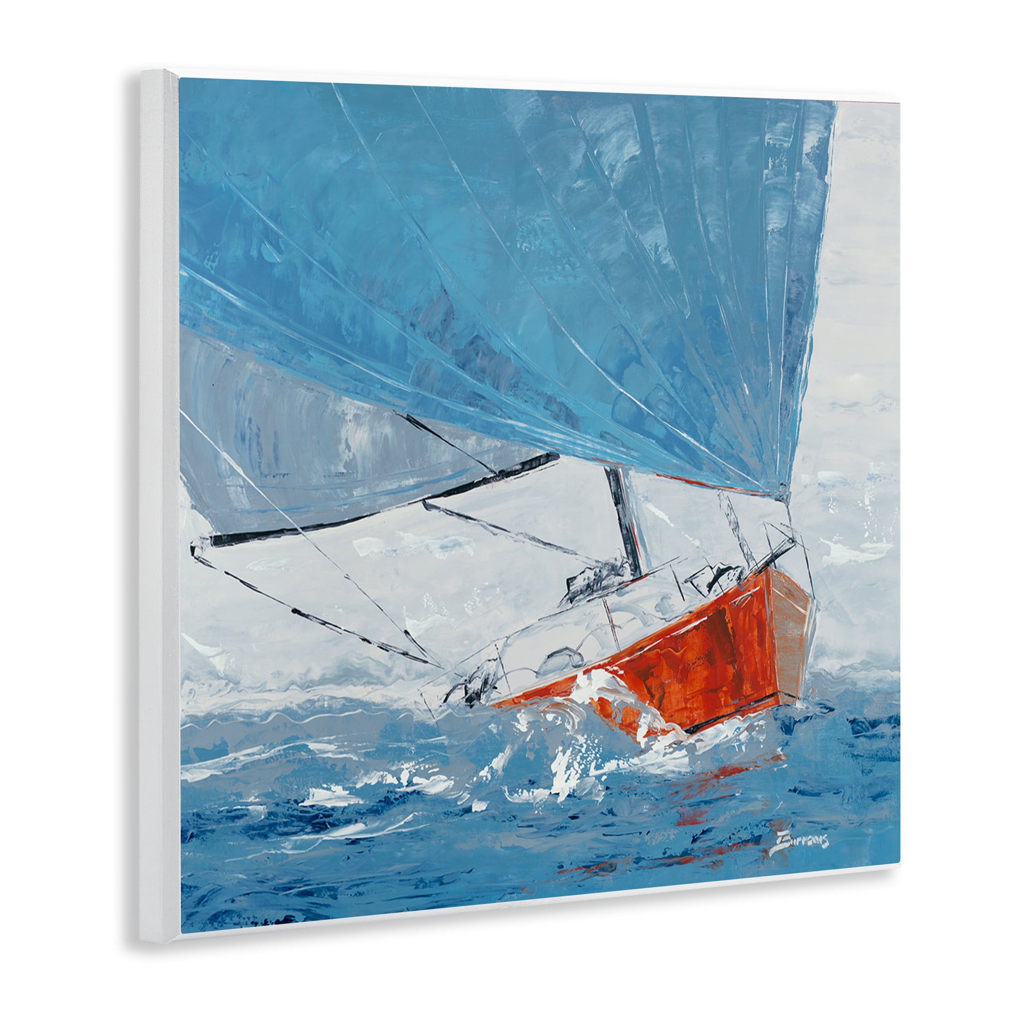 Stupell Industries Crashing Waves Against Boat Nautical & Beach Painting Unframed Art Print Wall Art, 12 x 12