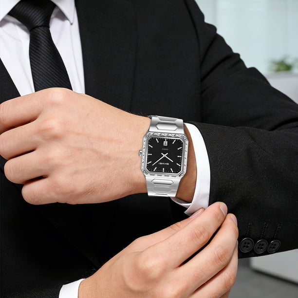 Reloj de cuarzo para hombre con indicador de fecha – Reloj de pulsera de acero inoxidable para negocios, resistente al agua para uso diario, reloj analógico de moda para la oficina o uso casual.