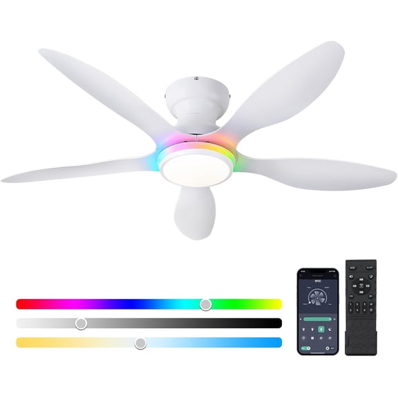 BayDay 13" Ceiling Fan with LED Light & Remote, Modern Bladeless Flush Mount Fan, Stepless Dimming, 3-Color Temperature, Quiet, Easy Install for Bedroom, Kids Room, Study, Black