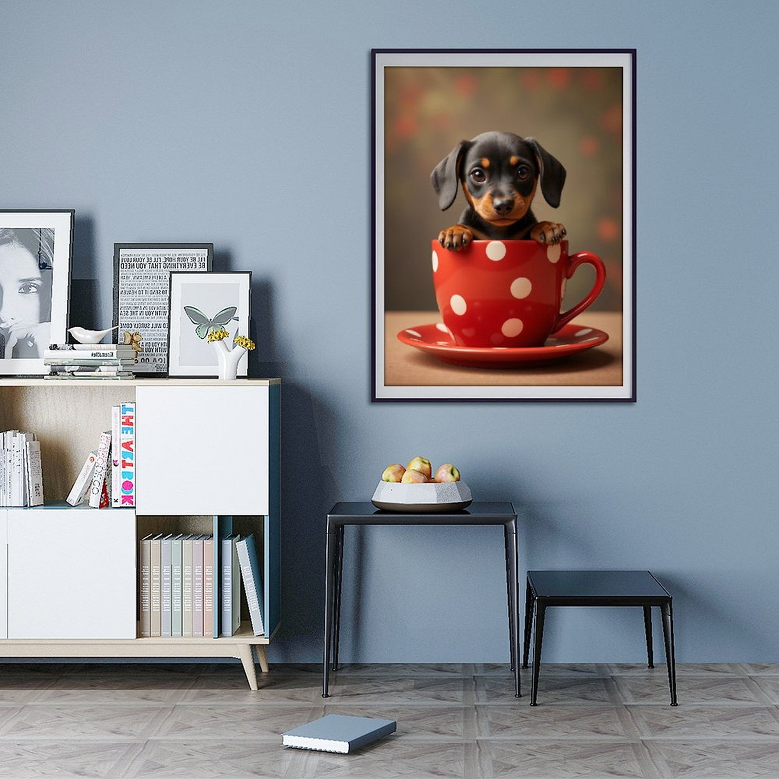 Diamond Art Kits for Adults - 5d Cute Puppy In Red Polka Dot Cup Diamond Painting for Adults, Diamond Art for Adults Beginners, Diamond Painting Kits for Adults for Home Wall Decor