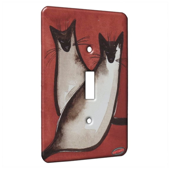 KuzmarK™ Single Gang Toggle Switch Wall Plate - Two Sleek Sealpoint Kitties Abstract Cat Art by Denise Every