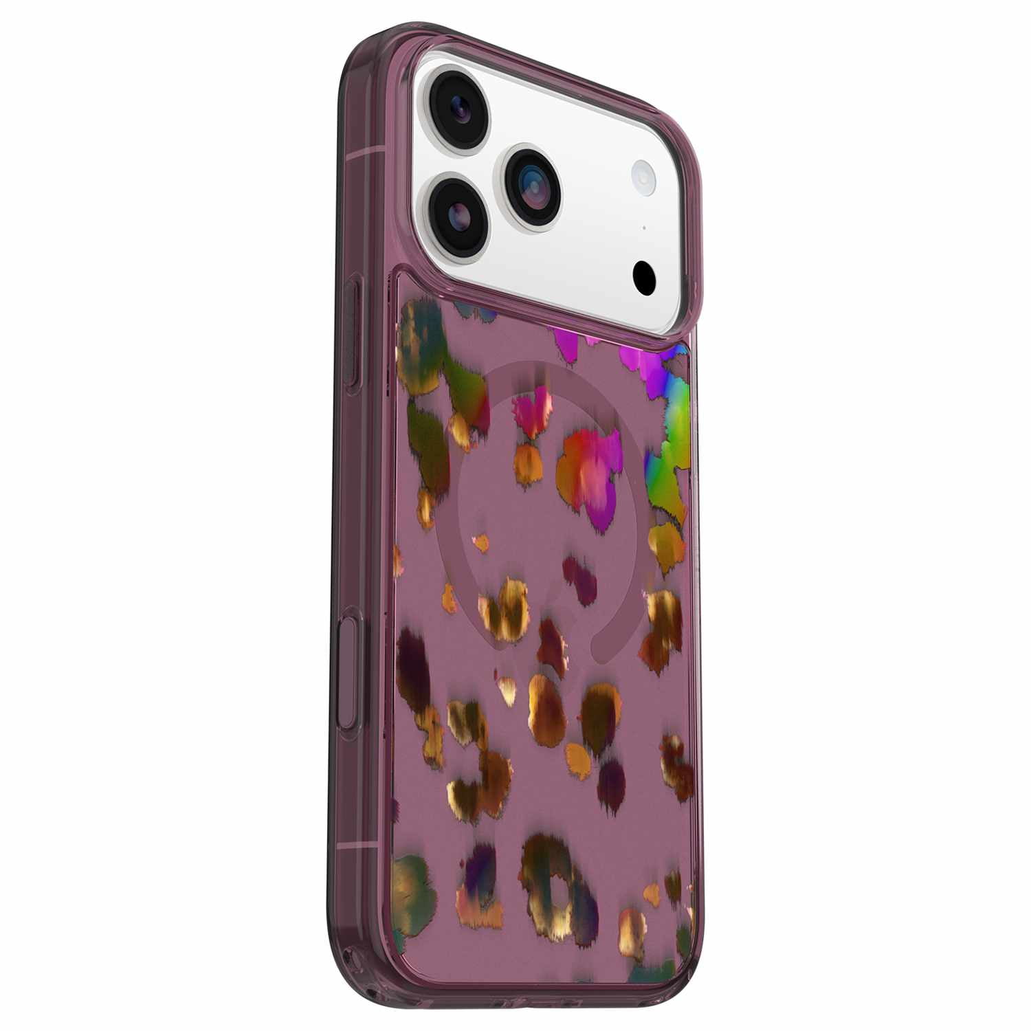 OtterBox Étui Symmetry Clear MagSafe avec Contrôle de la Caméra Leopard Shift (Rose) pour iPhone 17