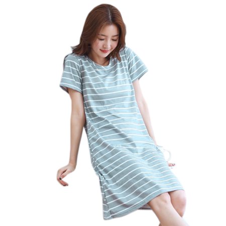 

✪ Women Summer Short Sleeve Nightgown Cartoon Figures for Cat Print Loose Nightdre