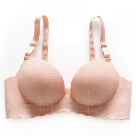 

Checkered 3/4 Cup Bra Push Up Bra Wire Free Bra Women Seamless Bra Adjustable Straps Bra Thin Palm Padded Bra Three Hook-and-eye Bra Breathable Underwear
